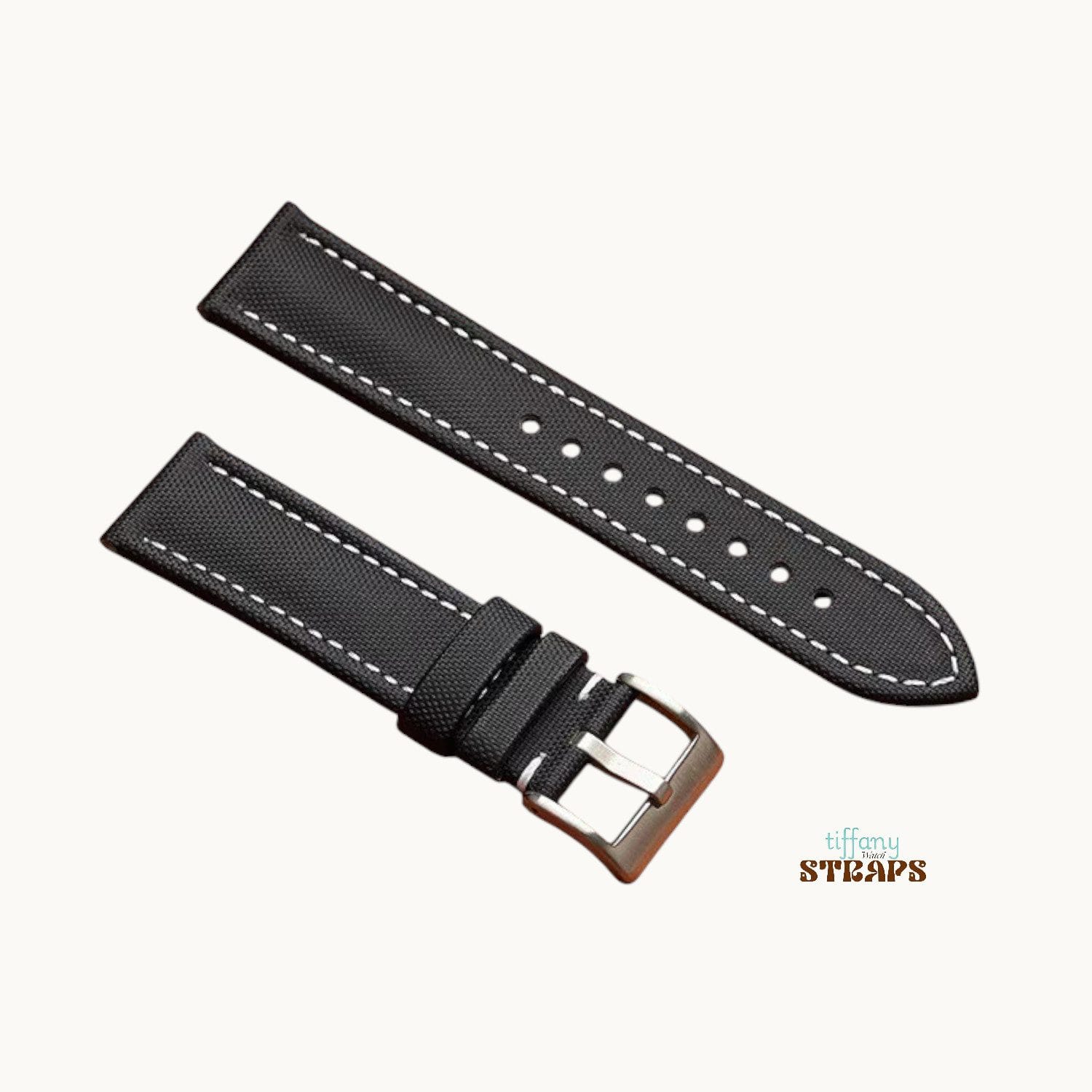 Black with White Stitch Sailcloth Strap