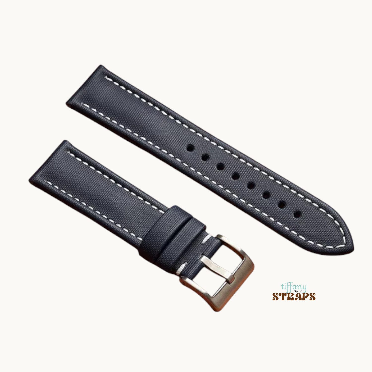 Navy Blue with White Stitch Sailcloth Strap