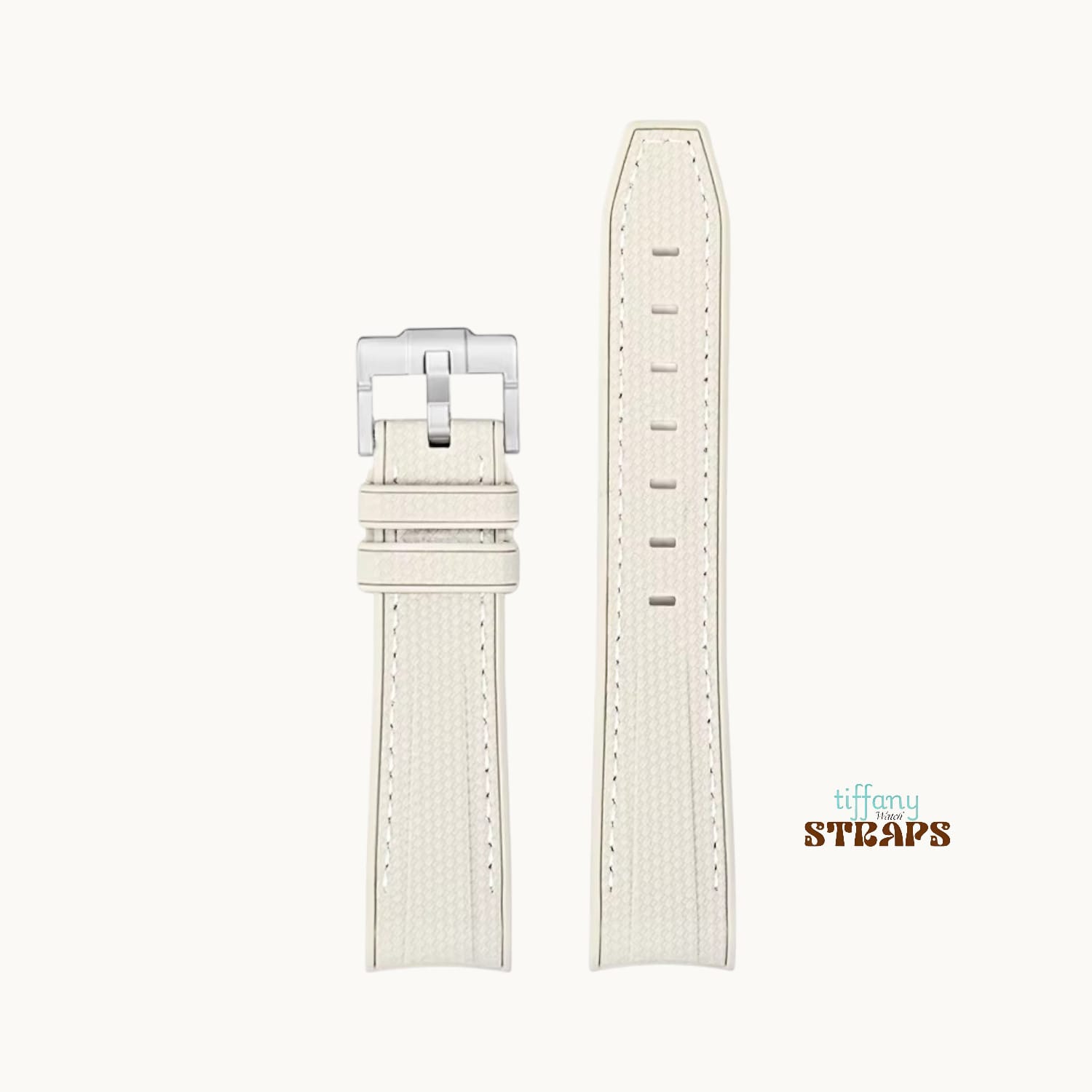 Curved Omega Textured Strap Light Beige with White Stitch