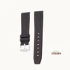 Curved Omega Textured Strap Black with White Stitch