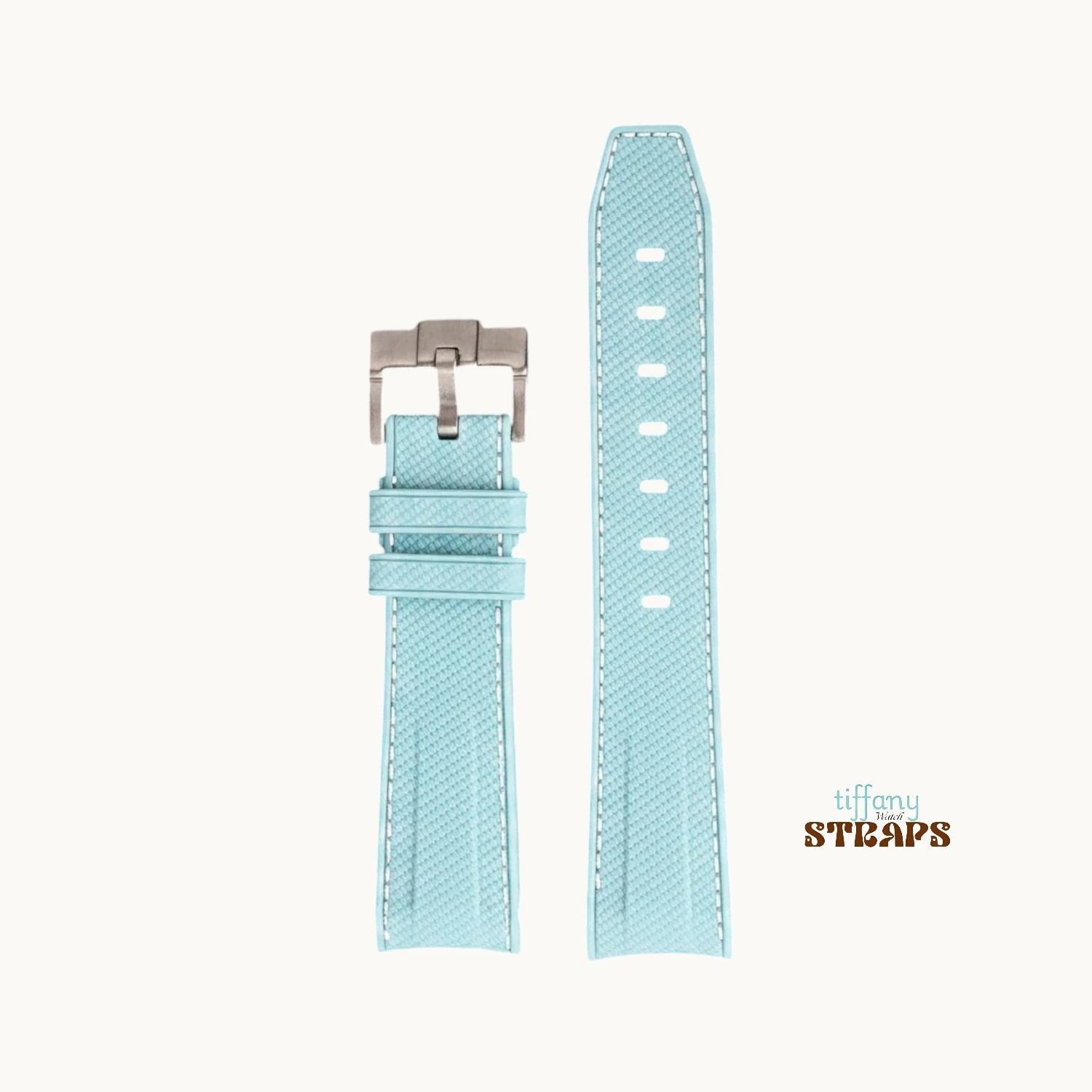 Curved Omega Textured Strap Light Blue with White Stitch