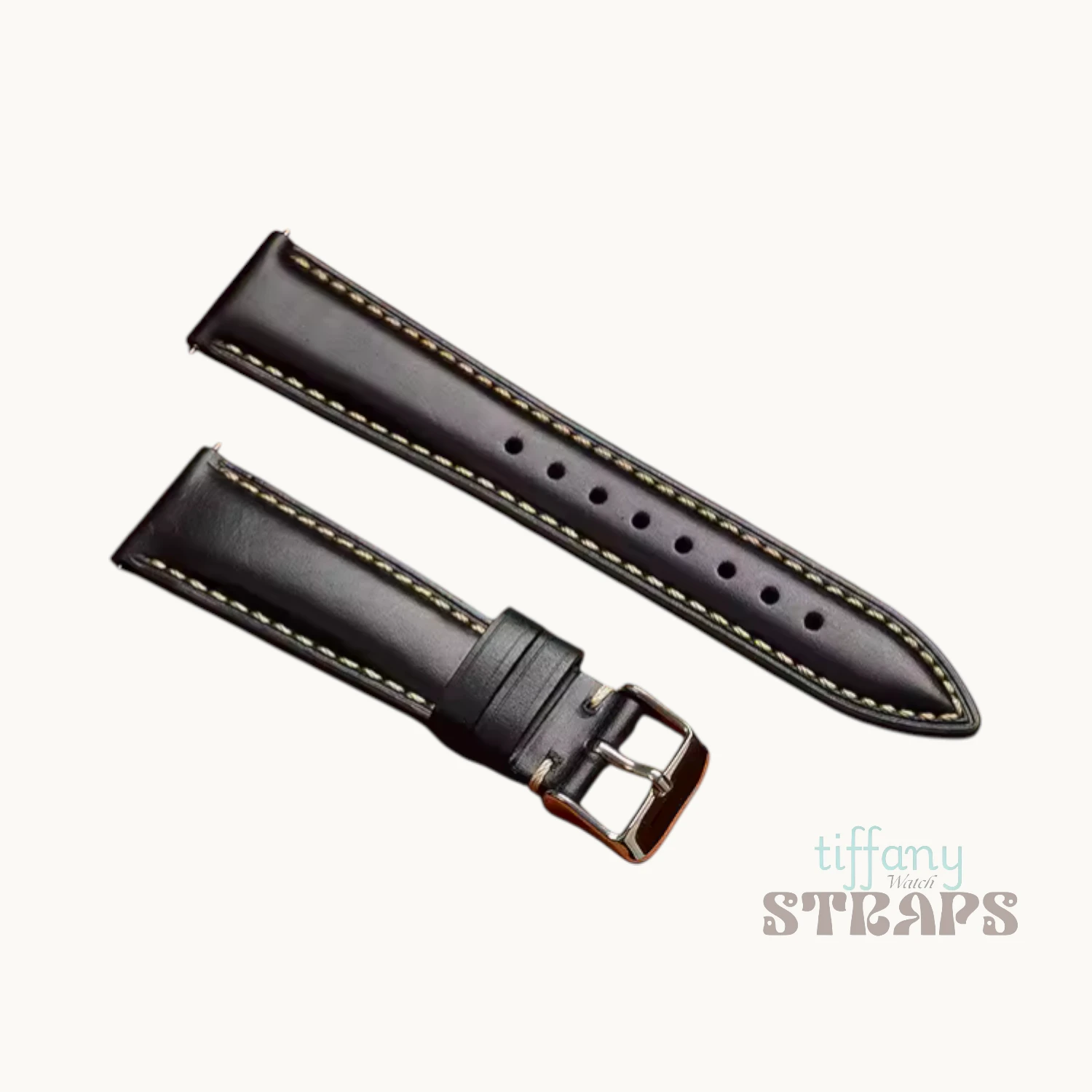 Top Grain Oil-Wax Padded Pull-up Leather Strap Black