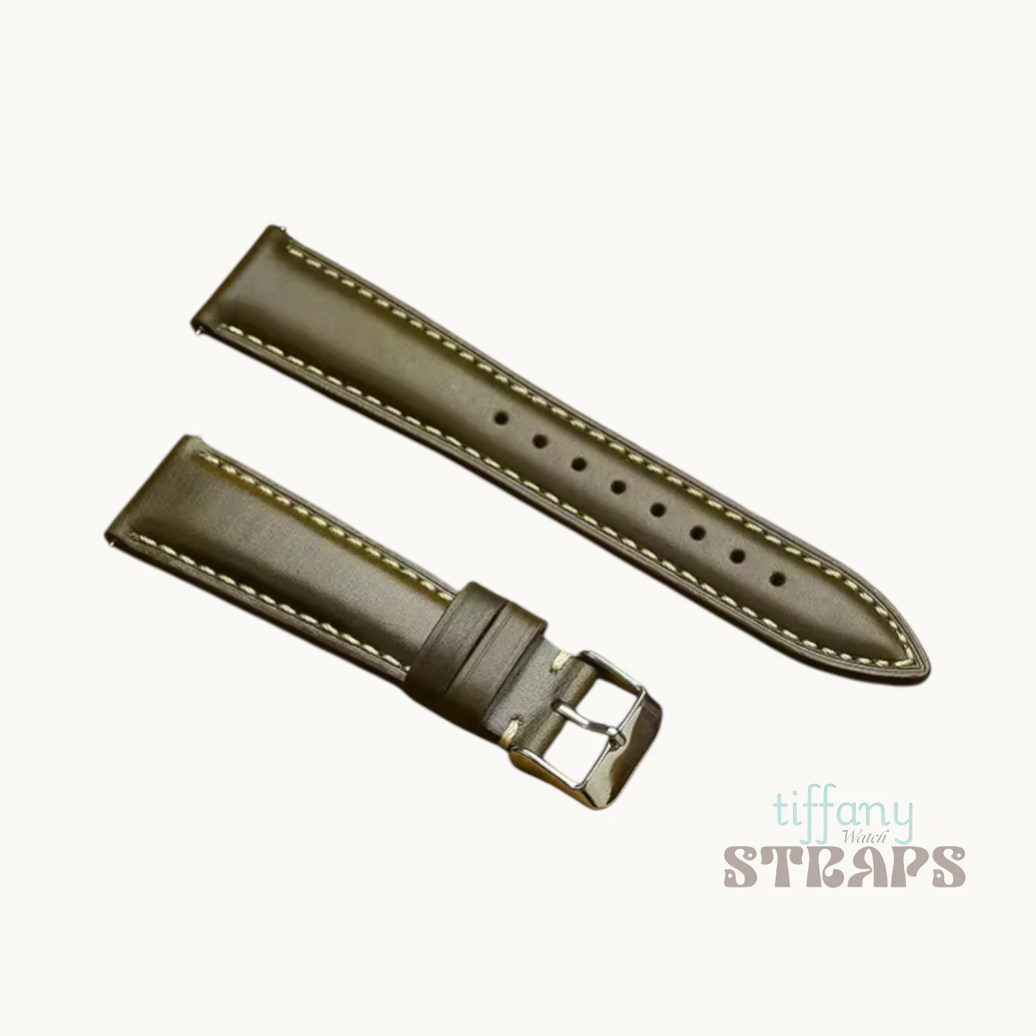 Top Grain Oil-Wax Padded Pull-up Leather Strap Olive Green