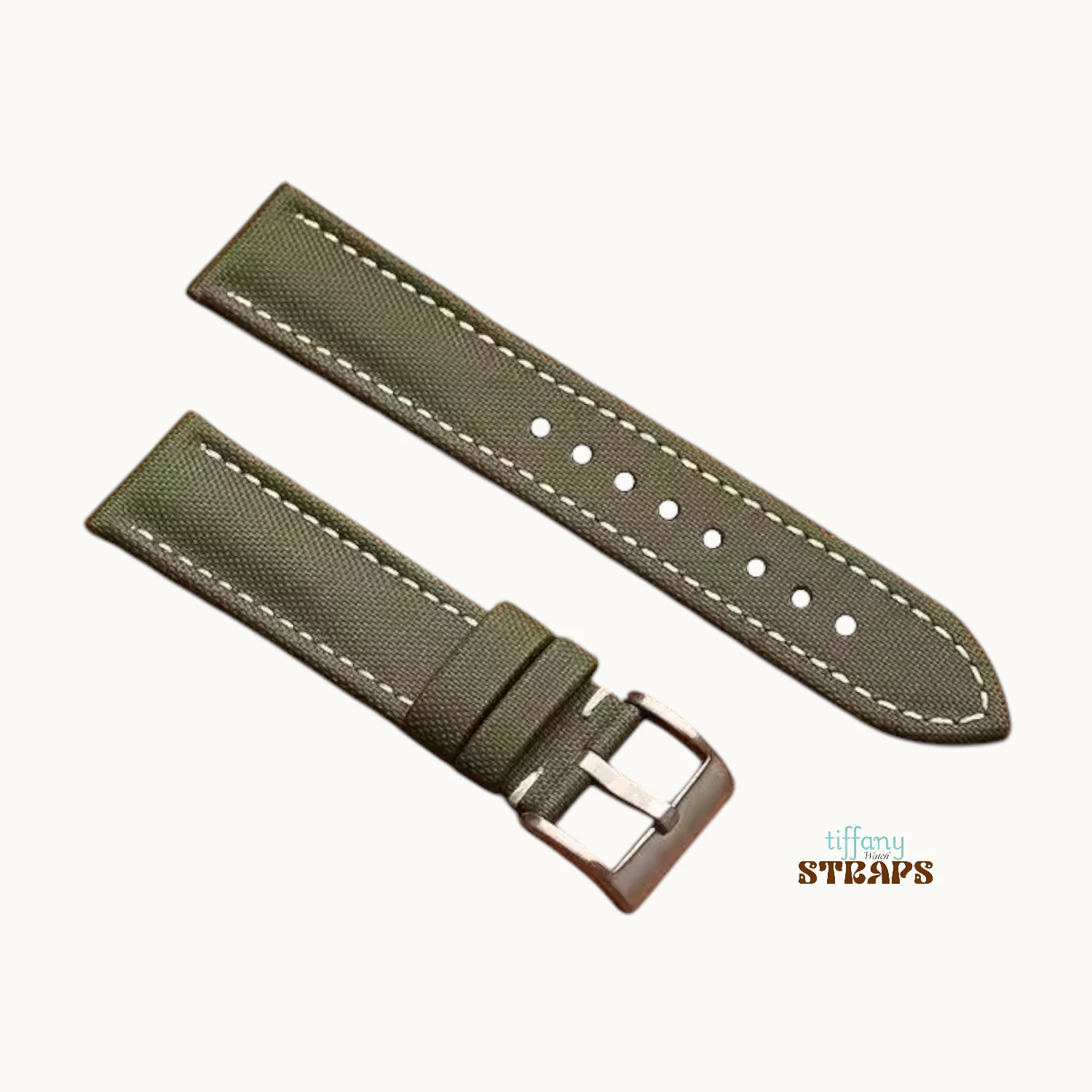 Green with White Stitch Sailcloth Strap