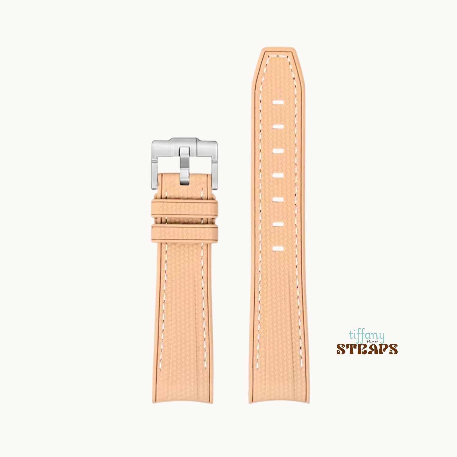 Light Brown-White Stitch Curved Omega Textured Strap