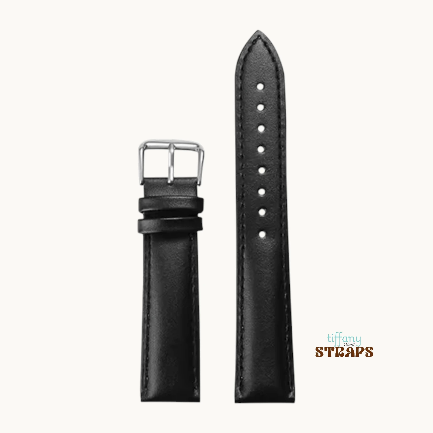 Polished Padded Leather Strap Black