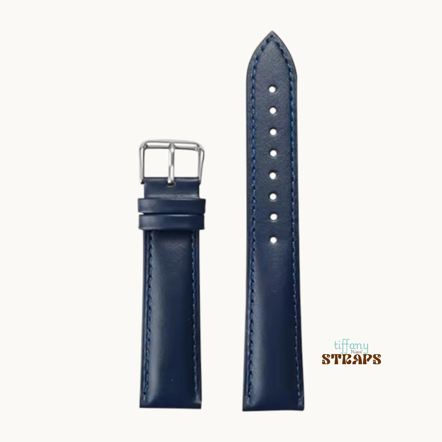 Polished Padded Leather Strap Blue